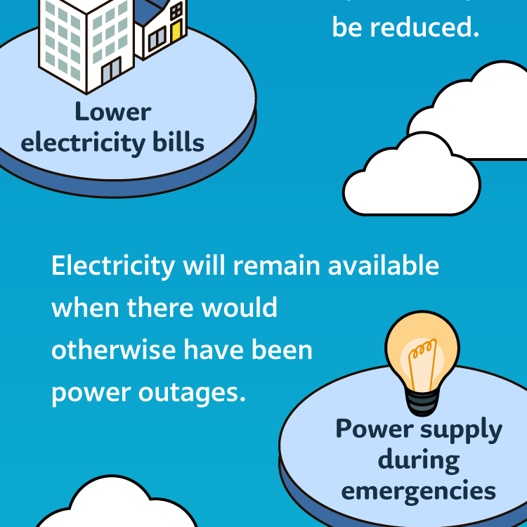 Lower electricity bills: By balancing supply and demand, electricity bills can potentially be reduced. Power supply during emergencies: Electricity will remain available when there would otherwise have been power outages.