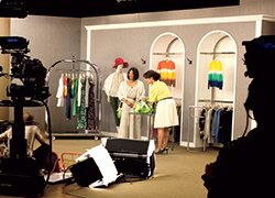 A scene from the studio of Shop Channel, which broadcasts the sale of merchandise live, 24 hours a day, throughout the year