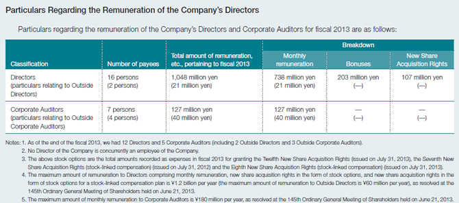 Particulars Regarding the Remuneration of the Company's Directors